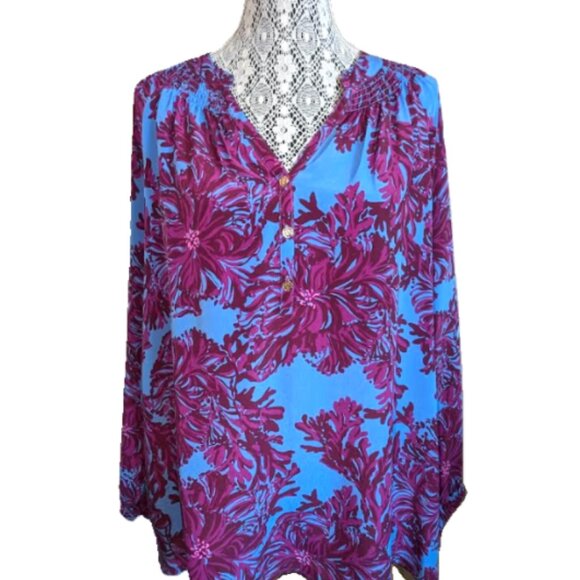 NWT Lilly Pulitzer Elsa Silk Top Abaco Blue Feel Like a Shellebrity Size XL - Picture 5 of 8